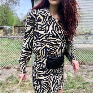 Vintage Animal Print Skirt Jacket Set Suit Silk